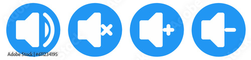 Speaker icon set, set of megaphone, add volume, lower volume and silent icon