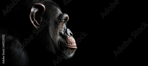 Obraz na płótnie Studio shot of chompanzee with black background