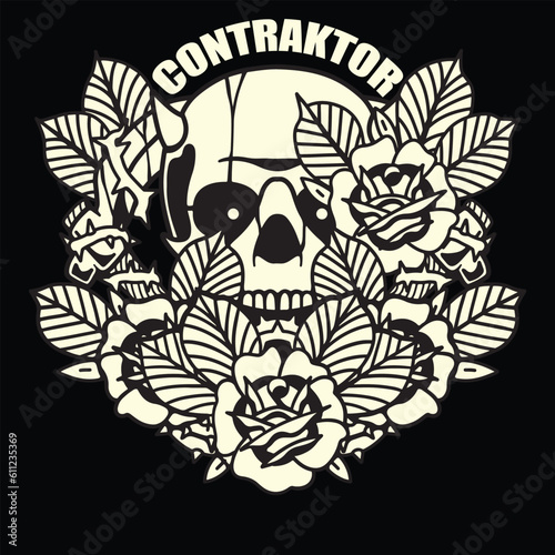death skull and rose flower vector design illustration for t-shirt