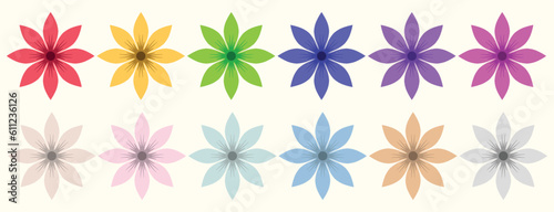 different variants colors of flowers, geometric floral pattern collection, Beautiful romantic flower collection, outline floral patterns mandala