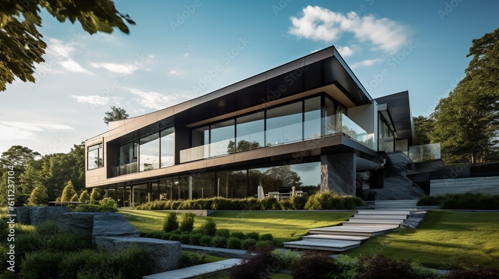 Luxurious Modern Dream Home Showcasing Sleek Minimalist Architecture and Breathtaking Landscape in High-Quality Architectural Photography	