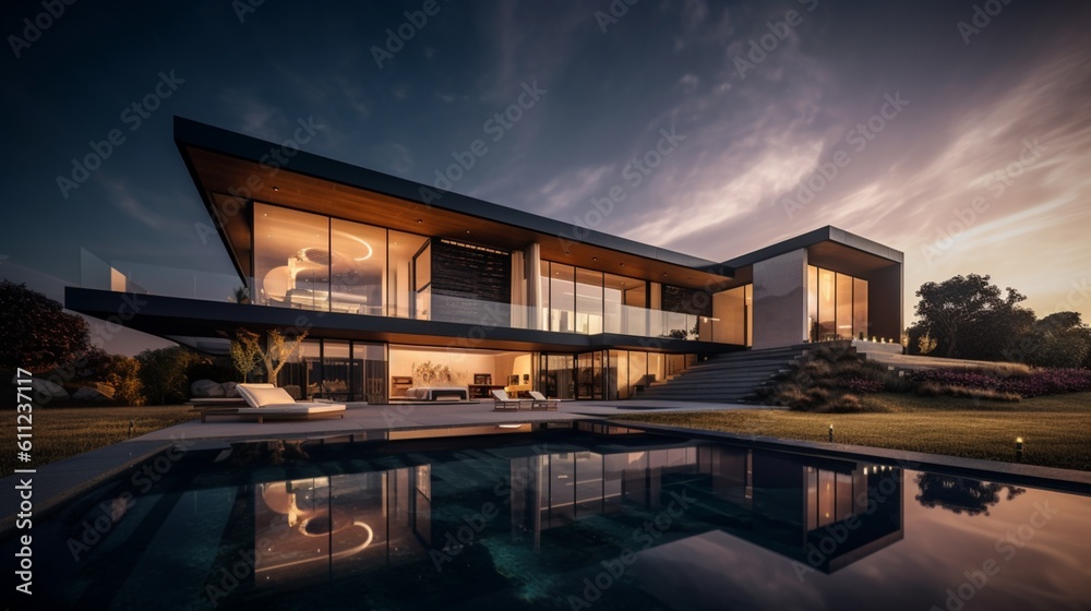 Luxurious Modern Dream Home Showcasing Sleek Minimalist Architecture and Breathtaking Landscape in High-Quality Architectural Photography	