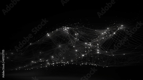 Abstract digital background of points and lines. Glowing grey plexus. Big data. Network or connection. Abstract technology science background. Generative ai.