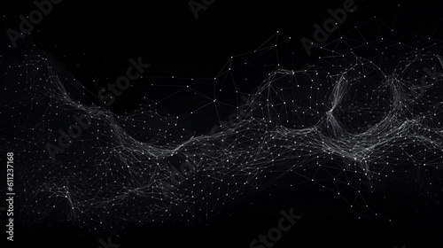 Abstract digital background of points and lines. Glowing grey plexus. Big data. Network or connection. Abstract technology science background. Generative ai.