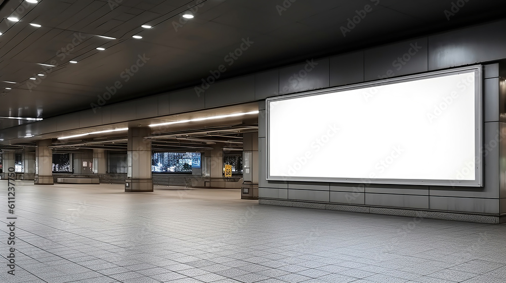 Obraz premium Mockup image of Blank billboard white screen posters and led in the subway station for advertising. Generative Ai