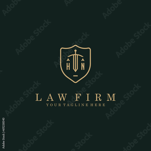 HN initials sword and shield logo design logo vector stock image