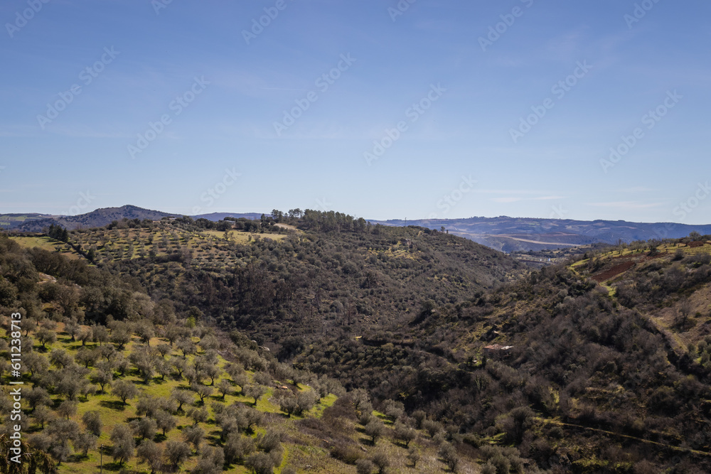 Panorama of hills and fields surrounding the castle of Braganca