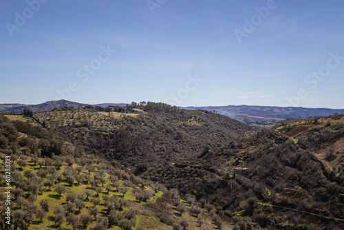 Panorama of hills and fields surrounding the castle of Braganca