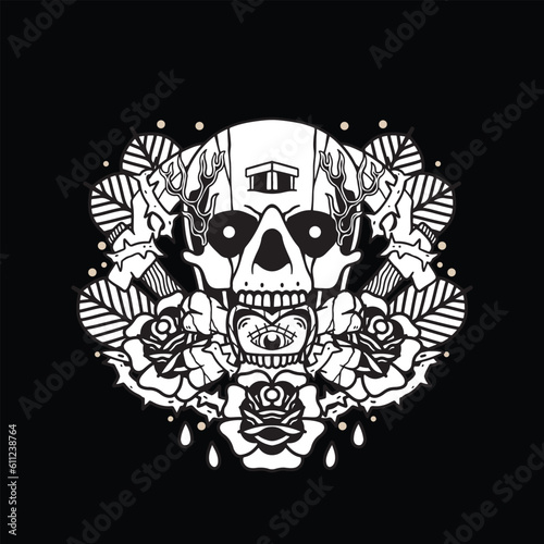 death skull vector design illustration with two axes for t-shirt
