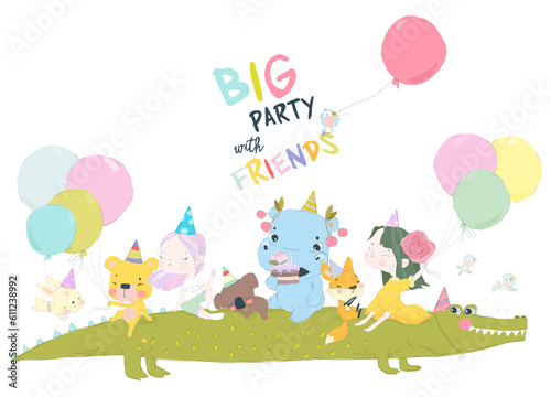 Birthday Anniversary Party with Cute Animals and Kids