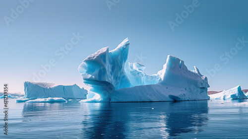 Icebergs floating. Ices and icebergs. Glacier lagoon. Greenland iceberg. Generative Ai