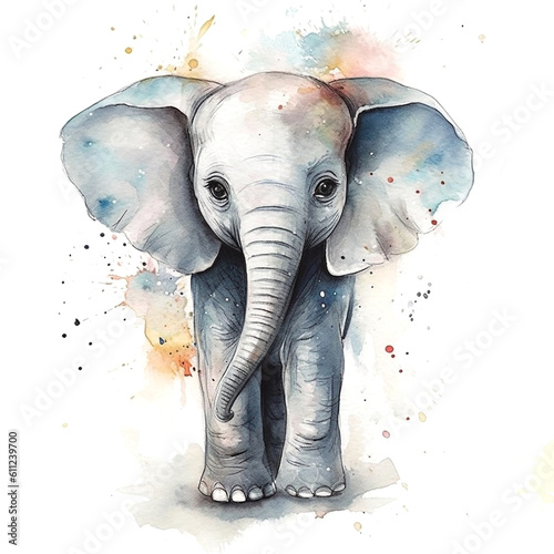 African elephant. isolated on white background. Watercolor. Illustration.Generative AI