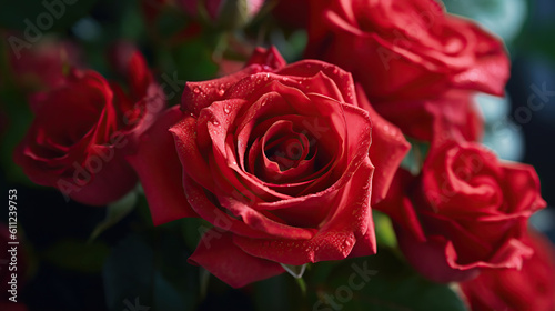 red roses in their natural habitat in full bloom. Generative Ai