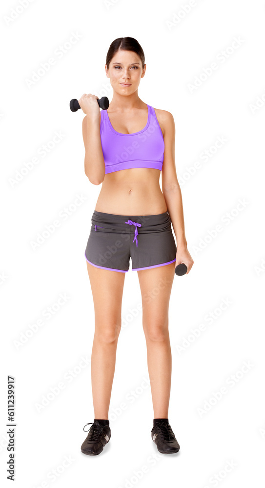 Weight, dumbbell and woman training for fitness, health and wellness isolated in a transparent or png background. Exercise, sports and young person or athlete doing workout for strong muscle strength Weight, dumbbell and woman training for fitness, health and wellness isolated in a transparent or png background. Exercise, sports and young person or athlete doing workout for strong muscle strength