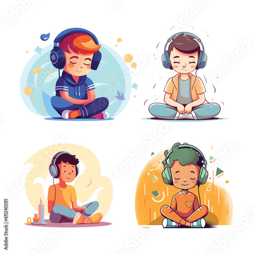 Child listening to music character illustration