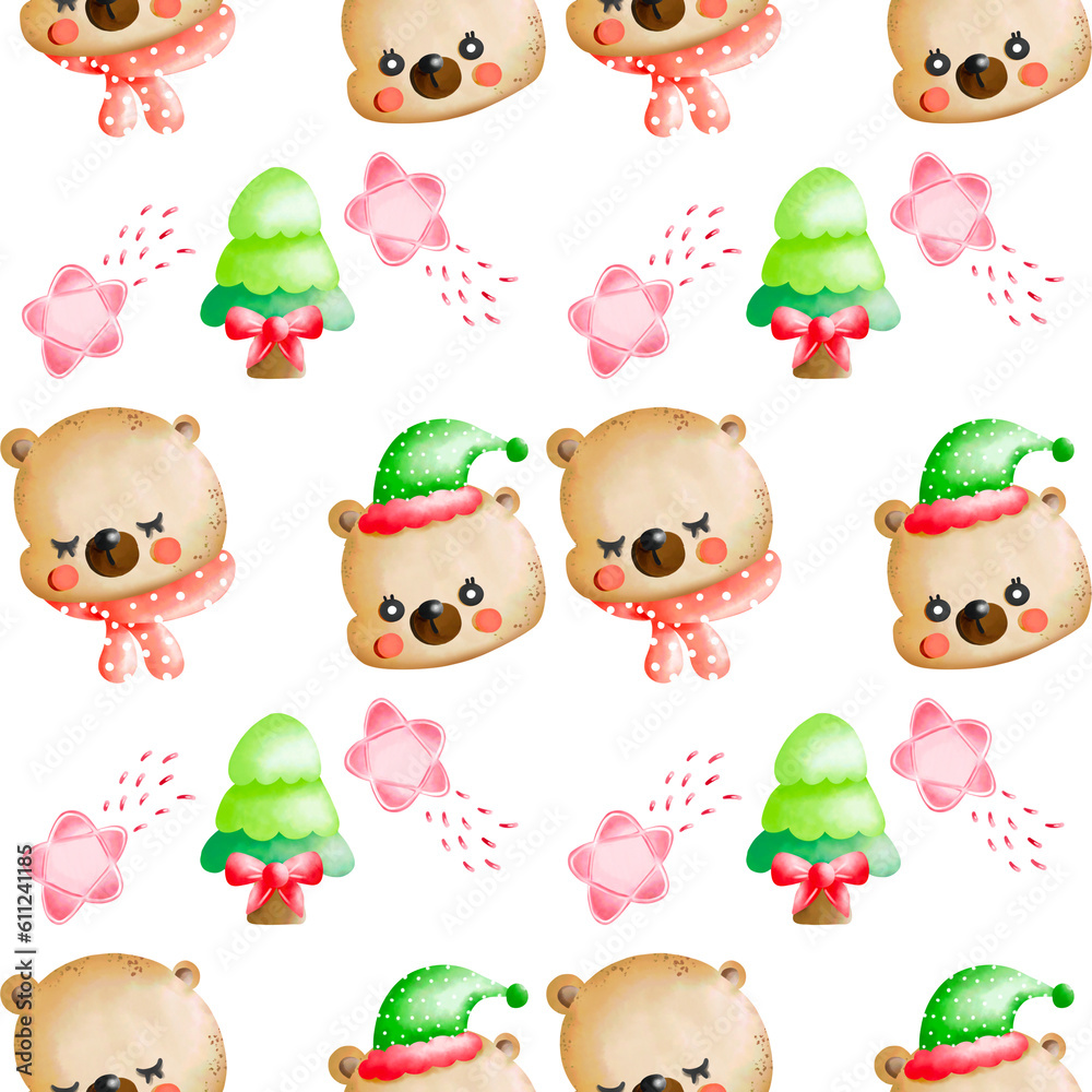 Naklejka premium Various types of face cute bear pattern Christmas