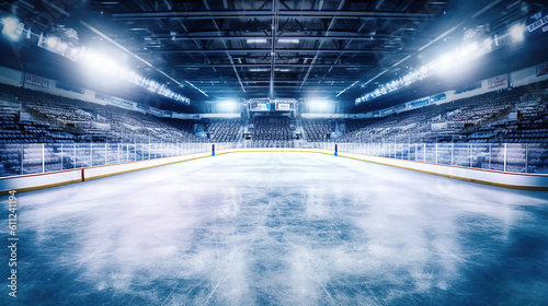 Hockey ice rink sport arena empty field, stadium. Generative Ai © vectorizer88