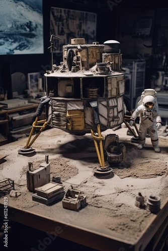 Lunar module landing on a distant planet: Astronauts explore, symbolizing courage, curiosity, and the triumph of human ingenuity in cosmic exploration. Genererative Ai photo