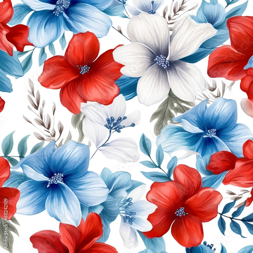 4th of July Flowers Background Sublimation  4th of July Watercolor Clipart. Red  Blue and White Watercolor Flowers Background  Watercolor Patriotic Clipart