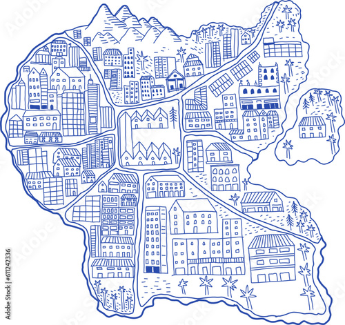 island town fantasy map hand drawn