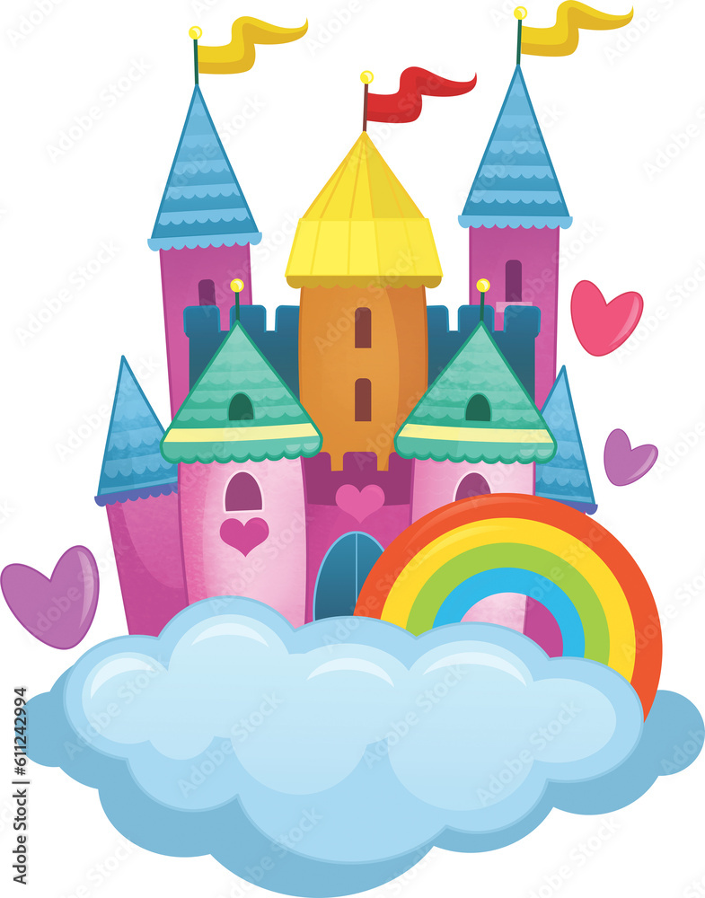 cartoon beautiful and colorful medieval castle illustration for childern