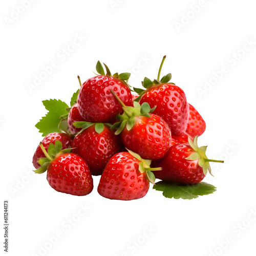 Red strawberry fruit isolated on transparent background. Generative AI
