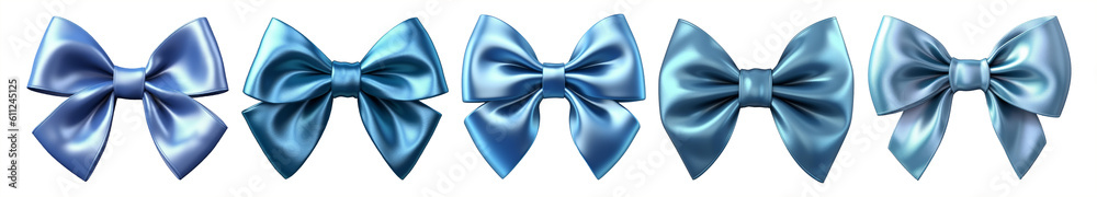 Collection of blue satin bows on isolated white background. Generative AI Collection of blue satin bows on isolated white background. Generative AI