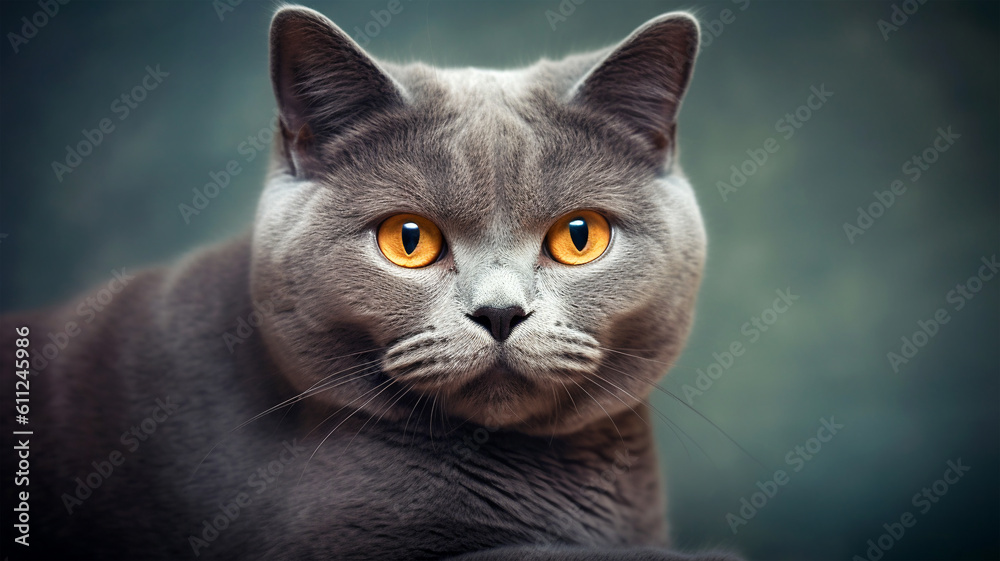 Portrait of a British short-haired cat on a dark background, pets Portrait of a British short-haired cat on a dark background, pets
