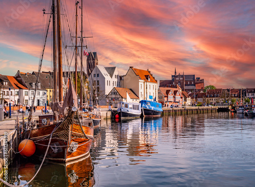 Old port of Wismar in Mecklenburg-Western Pomerania on the Baltic Sea