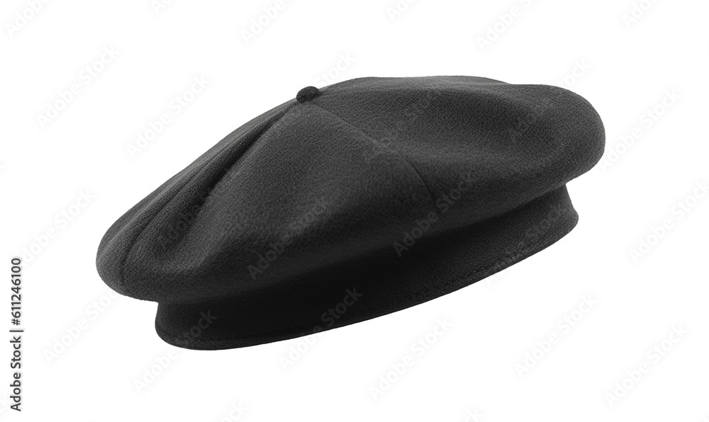 Black french cap beret side view isolated on transparent or white background, png Black french cap beret side view isolated on transparent or white background, png