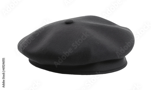 Black french cap beret side view isolated on transparent or white background, png photo
