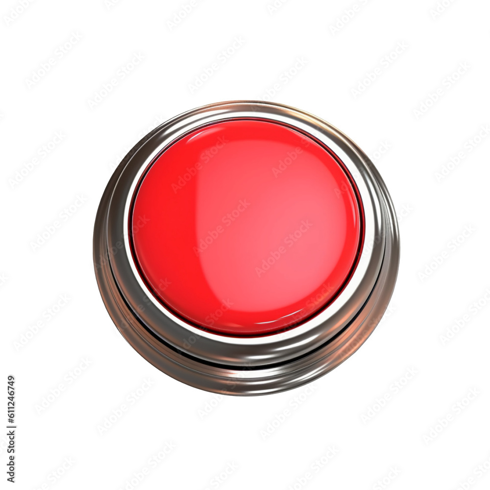 Red push button isolated on transparent or white background, png