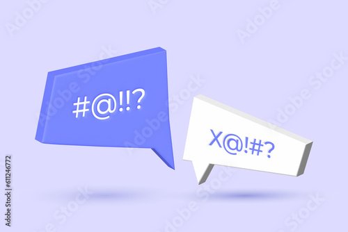 Two volume speech bubbles with quarreling symbols. Swearing censored concept in cyberspace and online communication. Internet bullying and insult. photo