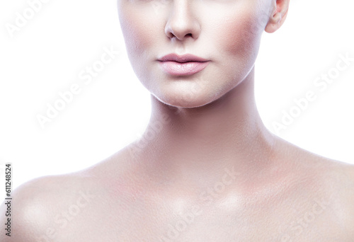 Beauty Face Skin Care, Girl, Young Model Isolated over White Background. Spa body care concept