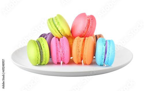 macaroons in a plate isolated on transparent png