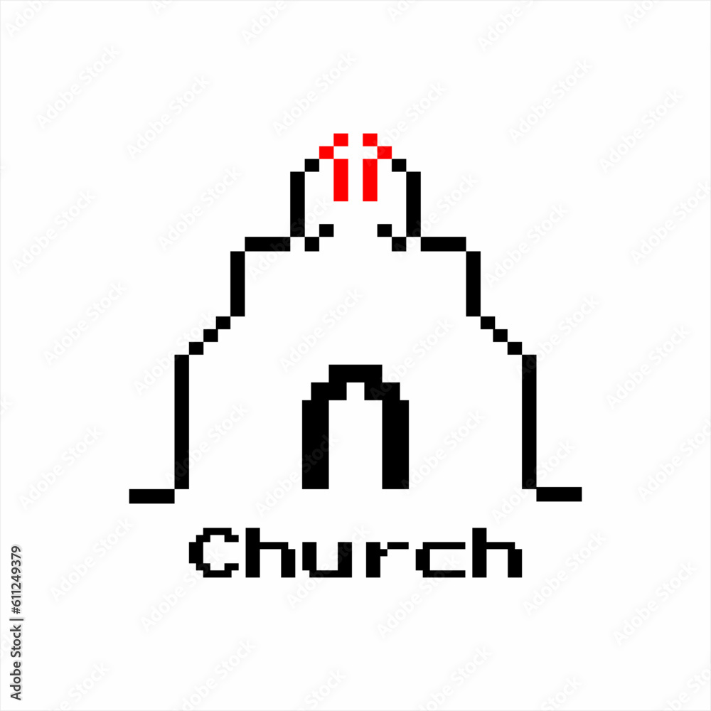 Church icon design in pixel style.