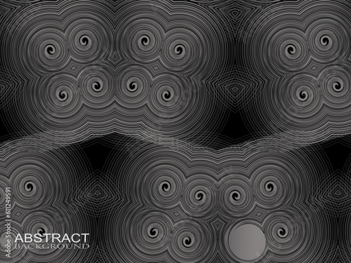 Black abstract background design. Modern wavy lines pattern (guilloche curves) in monochrome colors. Premium line texture for banners, business backgrounds. Dark horizontal vector template.