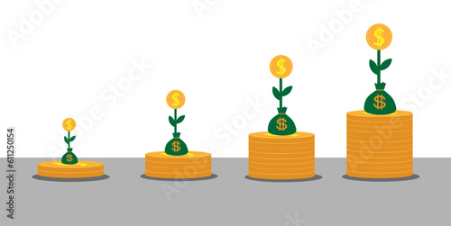 vector assets growing money tree, money, economy, investment, inflation, government, trading