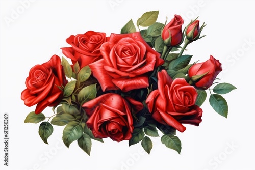 Bouquet of Red Roses Flowers Isolated on White Background. Generative AI