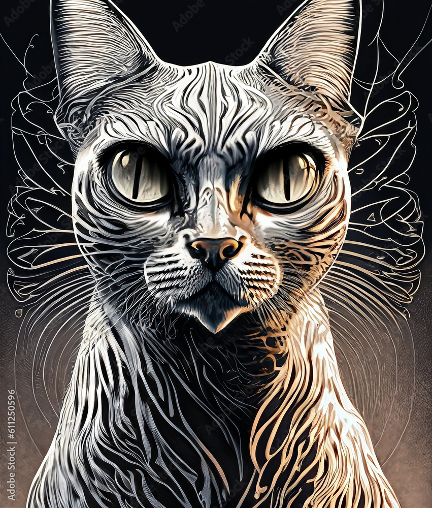 Cute adorable cat portrait of a cartoon cat digital art style