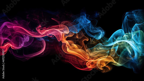 Ai generative. Colorful smoke on black