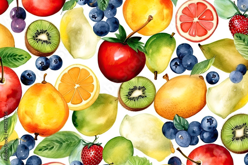 Summer Fruit  Fruits  illustration  watercolor  seamless