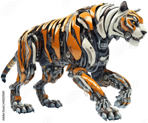 robot bengal tiger isolated on a transparent background, generative AI © Flowal93