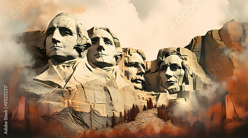 Illustration of a beautiful view of the Mount Rushmore, USA photo