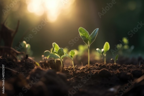 Green seedling illustrating concept of new life in early stage of life, developing plant, Young plant with a ground backdrop, AI Generated