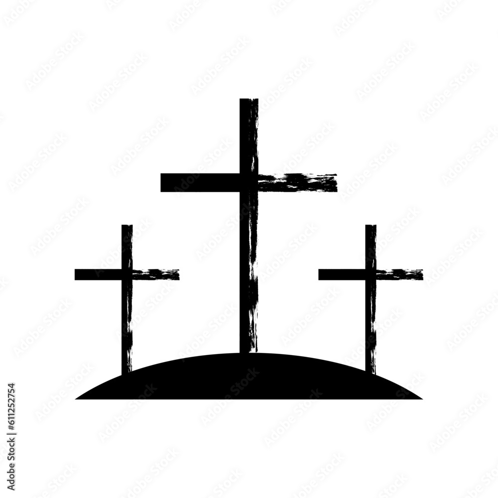 Black line grunge cross christian crucifix religion on grave tomb halloween icon vector design