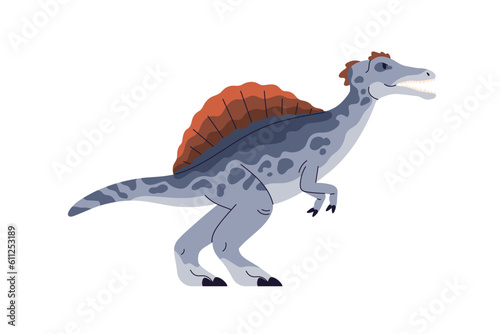 Spinosaurus, prehistoric dinosaur. Dino, prehistory reptile. Extinct animal of Jurassic period. Big large ancient Spino reptilian. Flat vector illustration isolated on white background