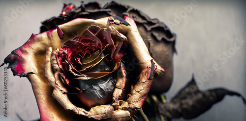 Fototapeta Naklejka Na Ścianę i Meble -  dried and burned orange rose on a blurry background