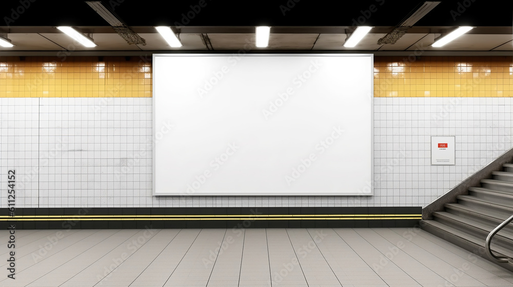 Mockup image of Blank billboard white screen posters and led in the subway station for advertising. Generative Ai Mockup image of Blank billboard white screen posters and led in the subway station for advertising. Generative Ai