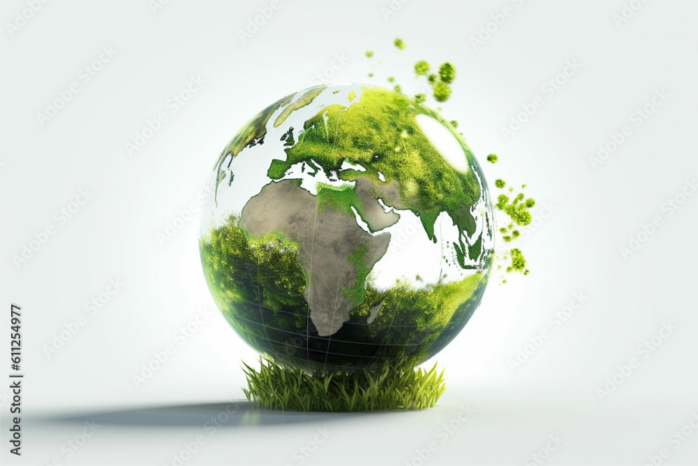 2023 world environment day 3d concept background. White background technology concept in hand grip, ai generative